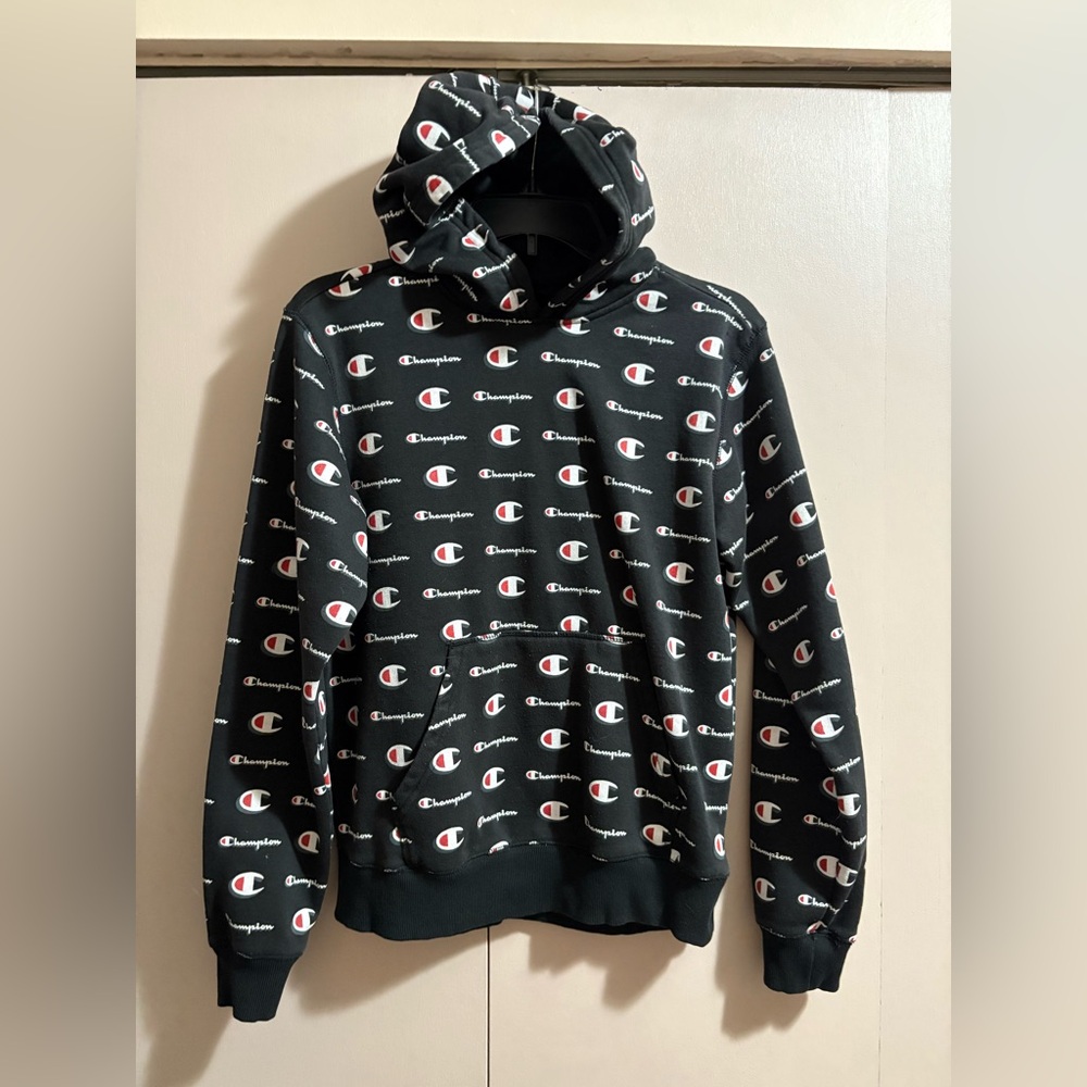Champion Black Logo Patterned Youth Hoodie XL